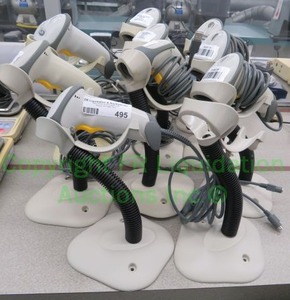 lot 495 image: Symbol Technologies barcode scanner guns with stands Model L8-2208
