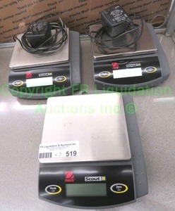 lot 519 image: OHAUS Scout II electronic digital scale Model SC 4010 3ct (2 have AC adapters)