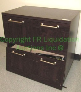lot 752 image: Laminate mahogany pattern door drawer storage cabinet (drawer front needs attached)