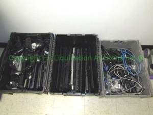 lot 208 image: Assorted keyboards, mice, connector cords. Bins included