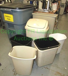 lot 279 image: 50 gallon wheeled waste receptacle and other waste receptacles