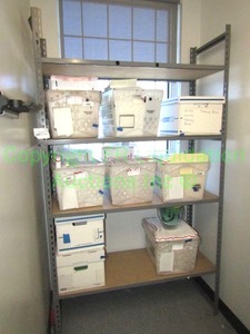 lot 741 image: Metal frame wood shelf utility shelving unit (Contents not included)