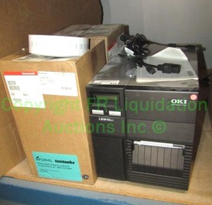 lot 415 image: OKI direct thermal monochrome printer Model LE810DE and Thermal print labels, connector cables