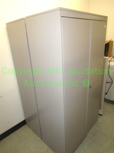 lot 456 image: (2) matching metal 5-shelf double door storage cabinets Made in USA 38 x 17 x 64 each