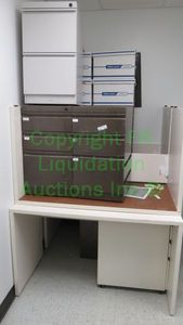 lot 443 image: Laminate desks and under desk storage cabinets as shown