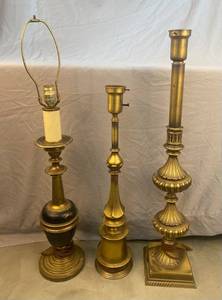 lot 16 image: 3 Heavy Brass Lamps