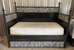 lot 50 image: zebra print day bed with trundle made by Neiman Marcus