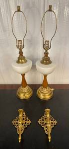 lot 177 image: 2 lamps & 2 wall wall hanging candle holders