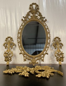 lot 181 image: gold wall decorations, miorror &2 candle holders
