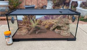 lot 186 image: Thrive Easy clean Terrarium with Habitat Carpet, background, Dome lamp, thermometer and other accessories