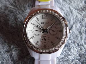 lot 31 image: Womens RELIC ZR15551 CHRONOGRAPH Watch - White BandCrystal Rimmed