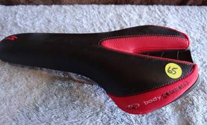 lot 65 image: Body Geometry Black Red Leather Saddle Manganese Rails Italy