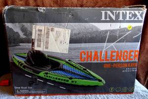 lot 125 image: UNOPENED BOX - Intex Challenger K1 1-Person Inflatable Sporty Kayak  Oars And Pump