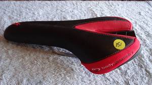 lot 151 image: Body Geometry Black Red Leather Saddle Manganese Rails Italy
