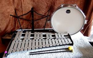 lot 165 image: Mapex Snare DrumBell Percussion Kit with Storage Bag & Music Stand