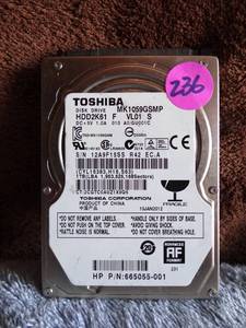 lot 236 image: Toshiba MK1059GSM 1TB Internal HDD 5400RPM 2.5 HDD2K11