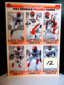 lot 12 image: LIMITED EDITION - 1993 MCDONALDS GAME DAY CARDS - UNCUT CINNCINNATI BENGALS