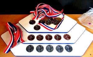 lot 53 image: LARGE ASSORTMENT OF AWARD MEDALLIONS WITH RIBBONS (PERFECT FOR YOUTH AWARDS)