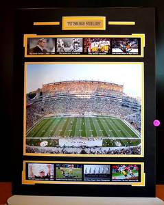 lot 97 image: PITTSBURGH STEELERS - CUSTOM MATTED WALL DISPLAY WITH METAL NAME PLATE - READY TO FRAME - MEASURES 17 X 22 12