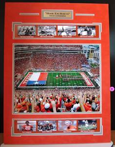 lot 98 image: UNIVERSITY OF TEXAS LONGHORNS WALL DISPLAY WITH METAL NAME PLATE - READY TO FRAME - MEASURES 17 X 22 12