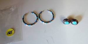 lot 165 image: PRETTY PAIR OF TURQUOISE EARRINGS
