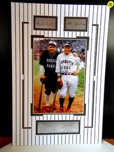 lot 192 image: LEGENDS BABE RUTH & LOU GEHRIG WALL DISPLAY - WITH METAL FACSIMILE NAME PLATES - READY TO FRAME - MEASURES 12 X 18