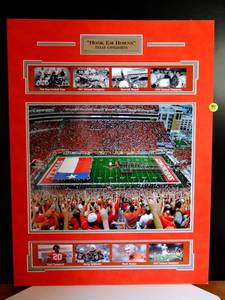 lot 195 image: UNIVERSITY OF TEXAS LONGHORNS WALL DISPLAY WITH METAL NAME PLATE - READY TO FRAME - MEASURES 17 X 22 12
