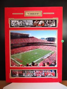 lot 200 image: KANSAS CITY CHIEFS CUSTOM MATTED HIGHLIGHT PRESENTATION WITH ENGRAVED METAL PLATE - MEASURES 17 X 22 12