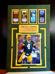 lot 203 image: BRETT FAVRE - GREEN BAY PACKERS HOFer - UNIQUE PHOTO DISPLAY WITH METAL BIO PLATE READY FOR FRAMING