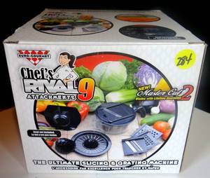 lot 284 image: Chefs Rival 9 Attachments Ultimate Slicing and Grating Machine - NIB