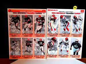 lot 320 image: 1993 McDONALDS GAME DAY UNCUT CARD SHEETS - CINNCINNATI BENGALS & CLEVELAND BROWNS (6 CARDS PER SHEET)