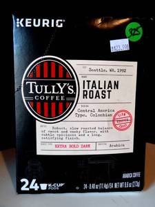 lot 325 image: TULLYS ITALIAN ROAST BLEND COFFEE - KUERIG COMPATIBLE (24 COUNT)