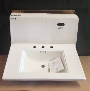 lot 4 image: Kohler Memoirs Stately PedestalConsole Bathroom Sink Basin, White - Model K-2269-8-0