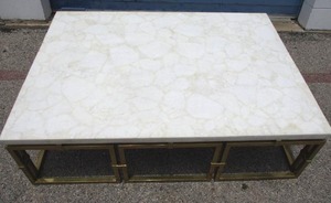lot 11 image: Large-Marble Top Coffee Table With Gold Tone Steel Legs