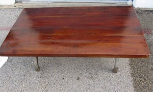 lot 19 image: Slab Wood Cocktail Table, With Metal Legs, By Ashley Furniture Co.