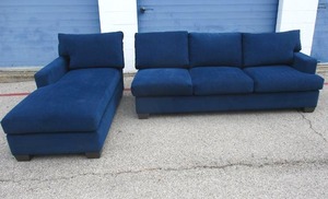lot 2 image: Large L-Shaped Royal Blue, Sectional Sofa