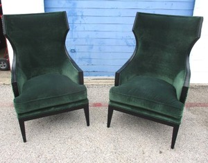 lot 9 image: 2-CHADDOCK Emerald Green Cloth Front, Wing Back Arm, Zelda Chairs