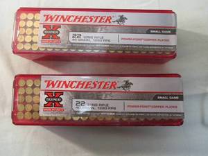 lot 81 image: 2- 100-Rounds Of Winchester Super-X, 22-LR-HP, 40-Gr. Power-Point, Copper Plated Hollow Point, 1280-FPS, Small Game Cartridges.