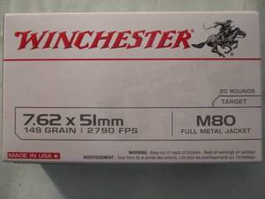 lot 59 image: 2-Boxs Of Winchester USA, 7.62 X 51, 149 Grain,M80,  FMJ. Ammunition, 20-Rounds Per Box,