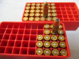 lot 66 image: 2-Boxes Of -9mm-Reloaded Cartridges, 31-Solid And 19-Hollow-Point Bullets, In 2-Plastic Cases, Total Of 50-Rounds
