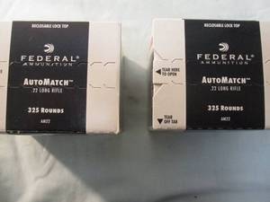 lot 74 image: 2-Boxes Of- Federal-Auto Match, Target Grade .22 LR, 40-Gr. Lead Round Nose Cartridges, 325-Rounds Per Box