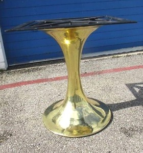 lot 46 image: Gold Tone Metal Hour Glass Shaped Table Base, With Square Metal Frame Top-Heavy