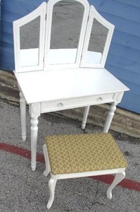 lot 52 image: Vanity With Drawer, Mirror and Stool