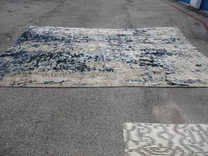 lot 114 image: Large-Blue Tone Pixel Pattern Area Rug- About 10-Ft.x 14-Ft.Colors include Light Blue, Beige, Gray, Ivory, Navy Blue, Green, Blue.