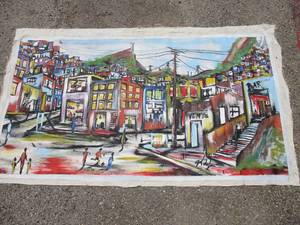 lot 124 image: Pin Em Favela, Brazil, Fine Wall Art , Oil painting on canvas, loose unstretched  unframed, About 59 x 33-H