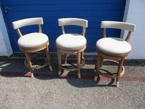 lot 143 image: 3-FRONTGATE-HENNING Cloth Back And Seat, Low Back Counter Swivel Stools, With Removable Dust Socks