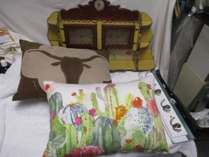 lot 155 image: Wall Shelf  Hanger and Throw Pillows