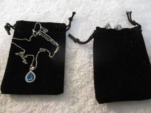 lot 145 image: NEW- Nikola Valenti White Gold Plated Austrian Blue Sapphire Tear Drop Jewel Necklace And Pair Of White Gold Plated Waterdrop Stud Earrings