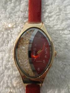 lot 146 image: Elegant Ladies Oval Dial Casual Quartz Analog Watch, With Red Leather Band
