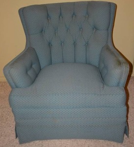 lot 12 image: Button-Tufted Upholstered Armchair